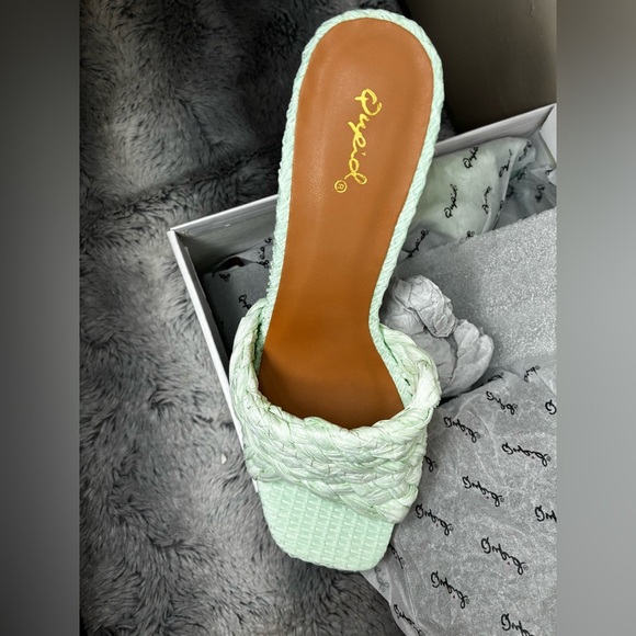 2/$35 Qupid NEW 7 Teal Mint Pastel Raffia Braided Heels Pumps Sandals Soft Girl - Picture 4 of 7